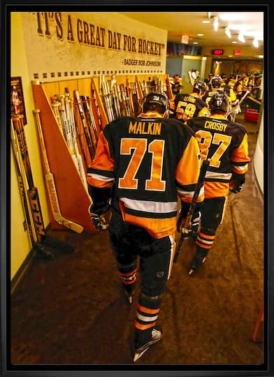Evgeni Malkin and Sidney Crosby Pittsburgh Penguins Framed 20" x 29" Walking in Dressing Room Hallway Canvas